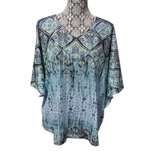 Jess & Jane Women's Geometric Print Butterfly Sleeve Top XL